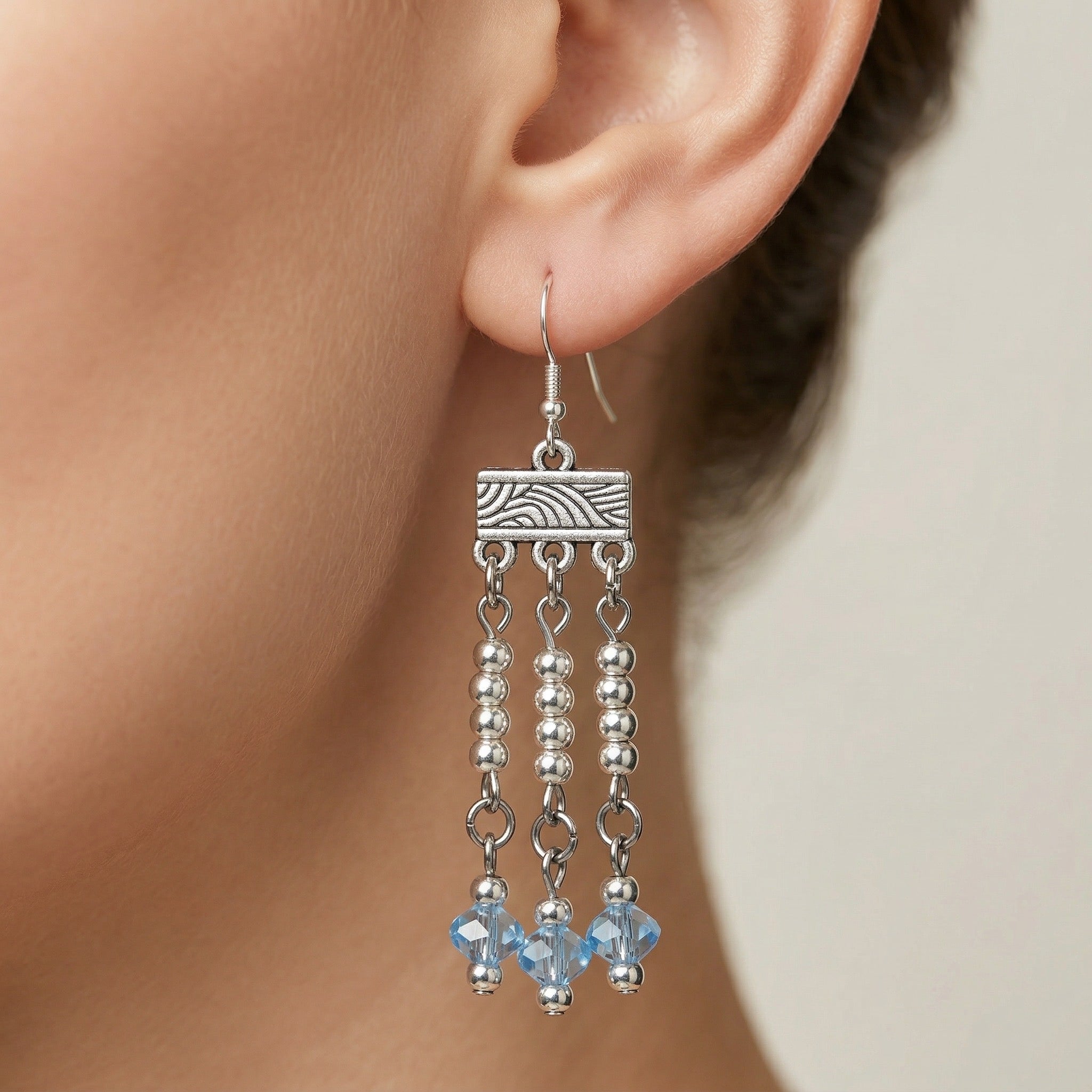 Antique Silver Tibetan Bar Dangle Earrings III