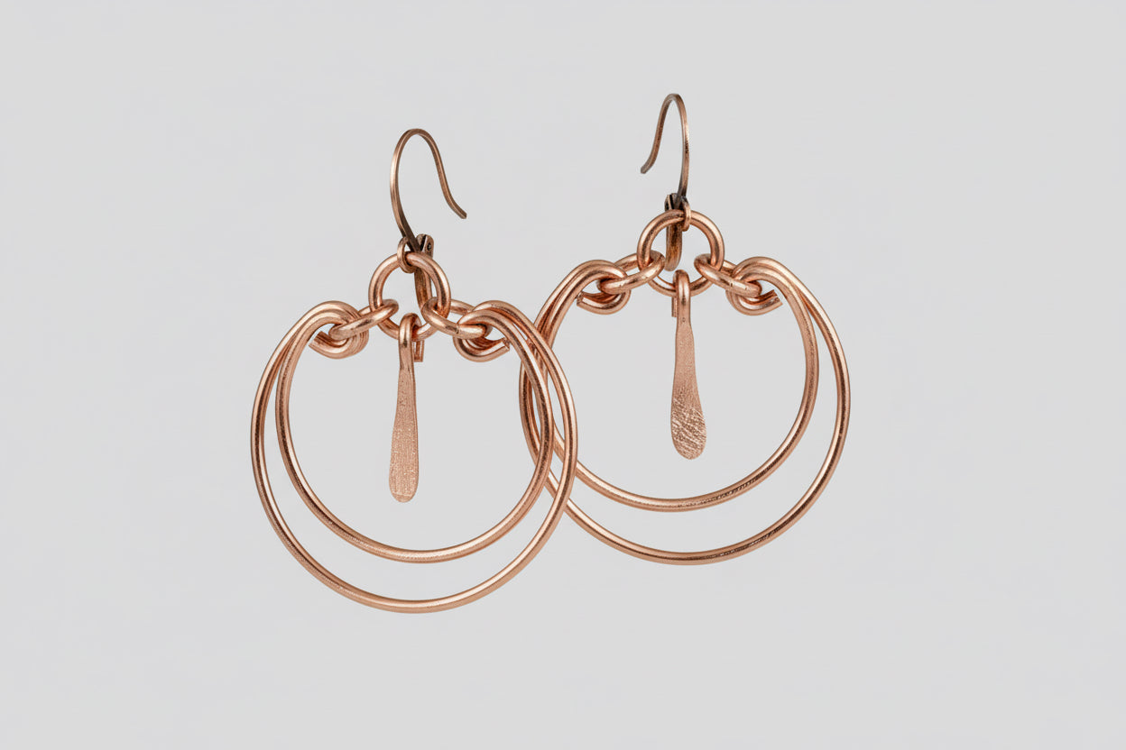 Hammered Copper Round Dangle Earrings II