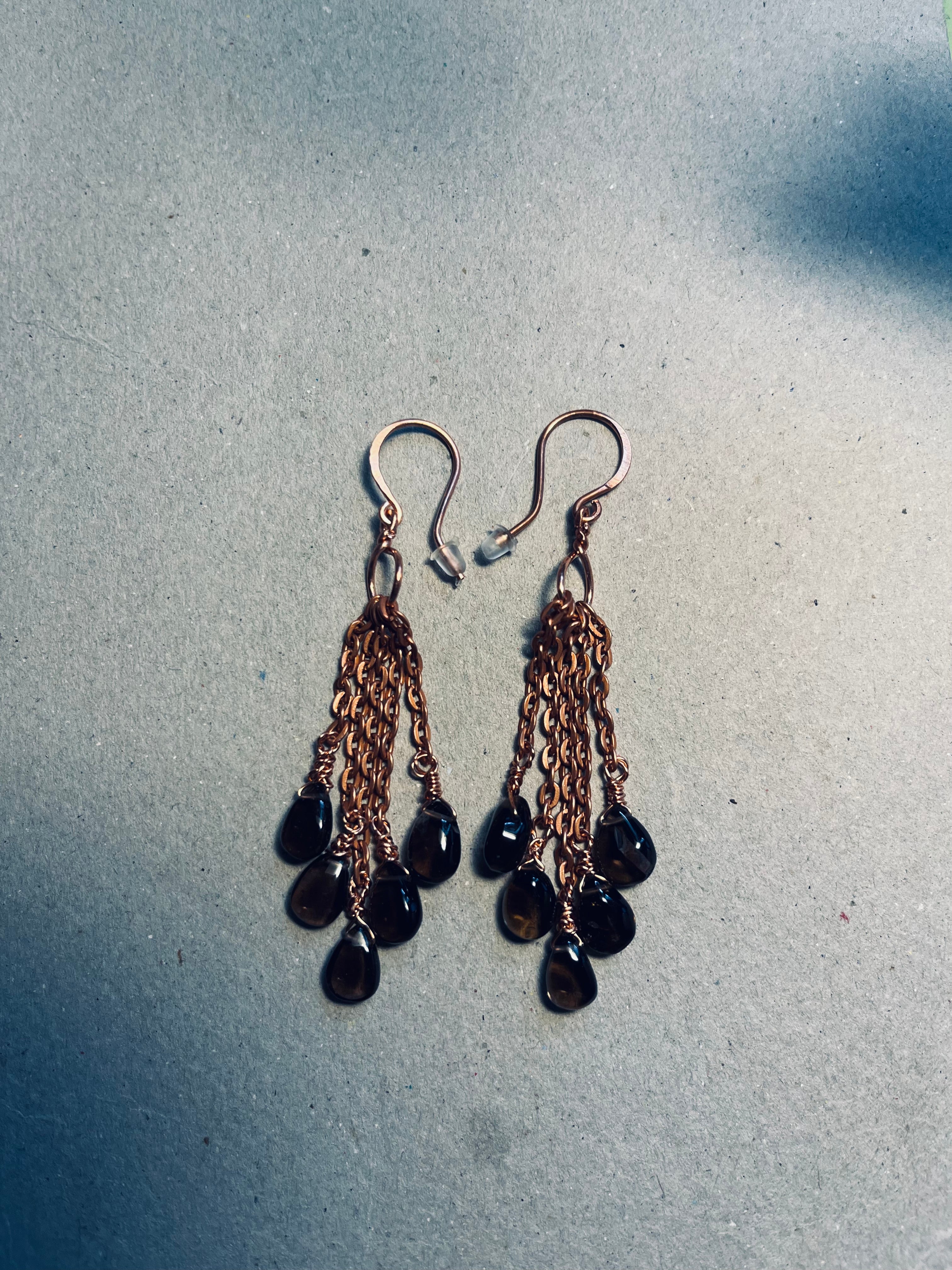 Copper Chain Dangle Autumn Quartz Earrings