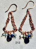 Hammered Copper Chain Dangle Earrings with Autumn Quartz and Bloodstone Beads