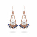 Hammered Copper Dangle Earrings with Cultured Pearls and Bloodstone Beads