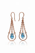 Hammered Copper Dangle Earrings with Blue Crystal