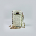 White Crocheted Cellphone Purse with Tassel, Wrist Handle & 47" Chain