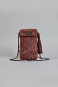 Rust Crocheted Cellphone Purse with Tassel & 47" Heavy Black Chain