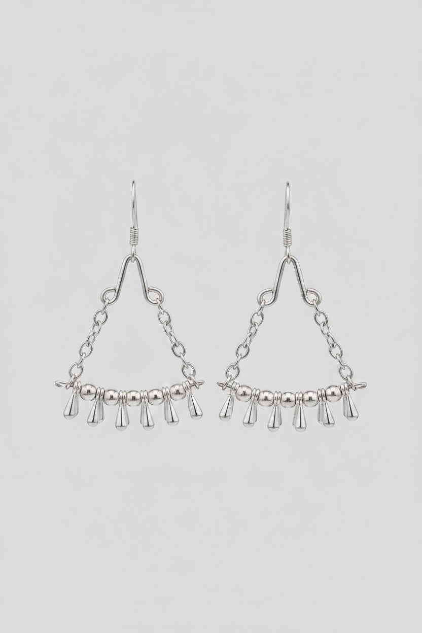 Silver Tibetan Triangle Chain Dangle Earrings