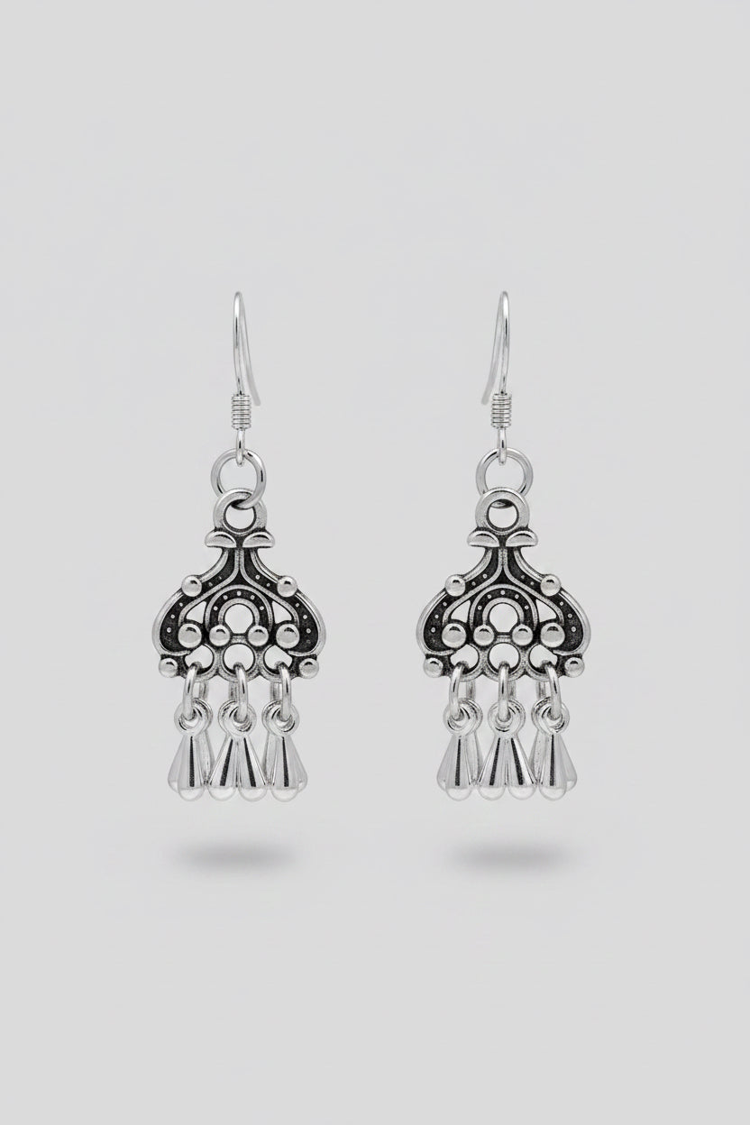Antique Tibetan Dangle Silver Earrings
