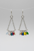 Silver Chain Dangle Earrings with Multi-Colored Glass Beads