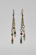 Bronze Chain Dangle Earrings with Bloodstone Beads
