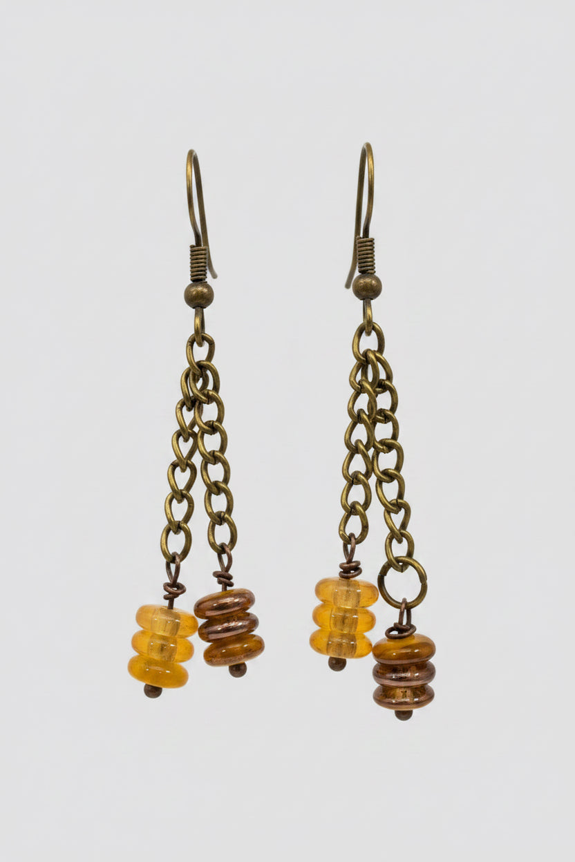 Bronze Chain Dangle Earrings with Autumn Beads