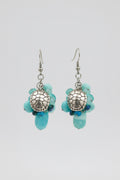 Aquamarine Silver Dangle Earrings with Turtle Charm