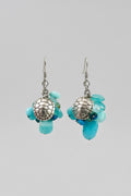 Aquamarine Dangle Earrings with Silver Turtle Charm