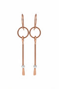 Copper Hammered Dangle Earrings with Silver Bead