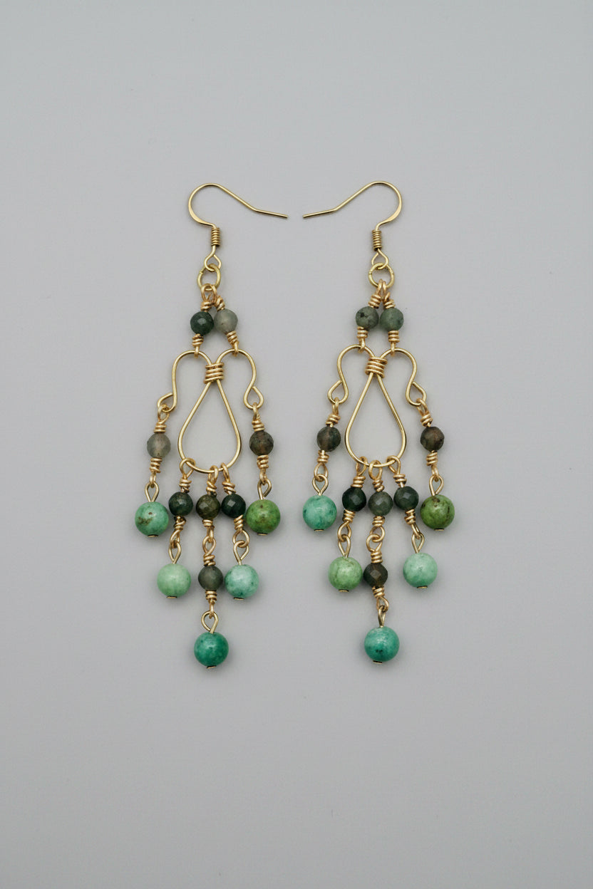 Jade & Gold Chandelier Dangle Earrings
