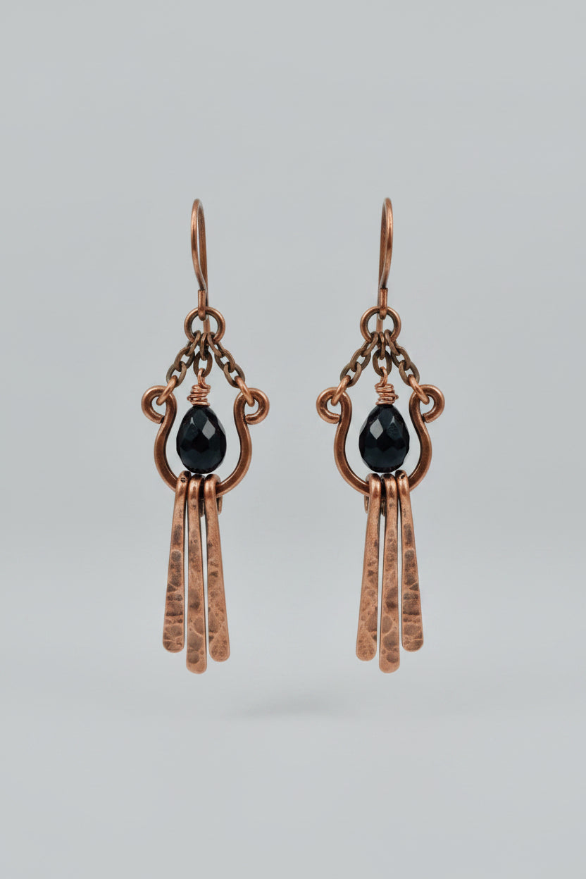 Hammered Copper & Smoky Quartz Dangle Earrings