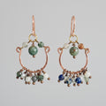 Hammered Copper Dangle Earrings with Bloodstone and Pearl Beads