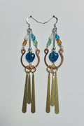 Mixed Metal Hammered Dangle Earrings with Blue Heart Accent