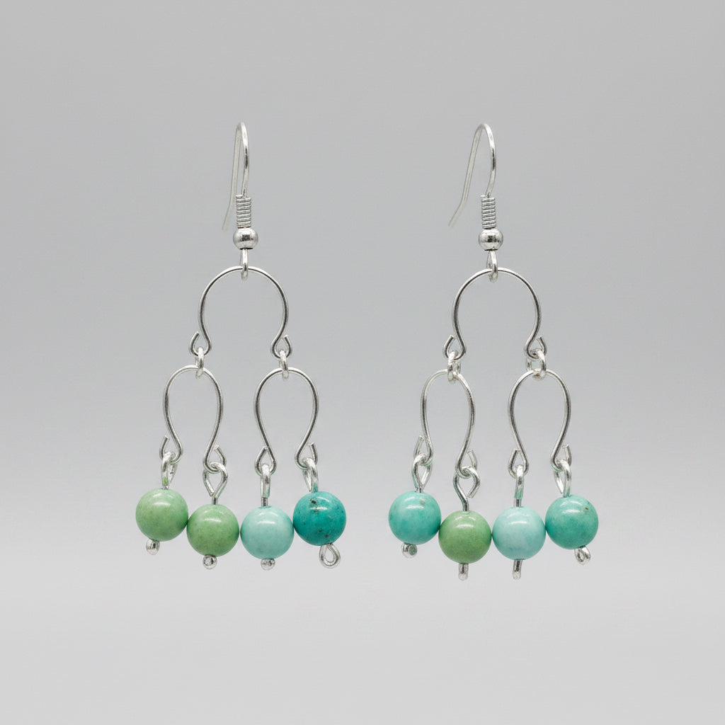 Silver chandelier dangle earrings with jade beads