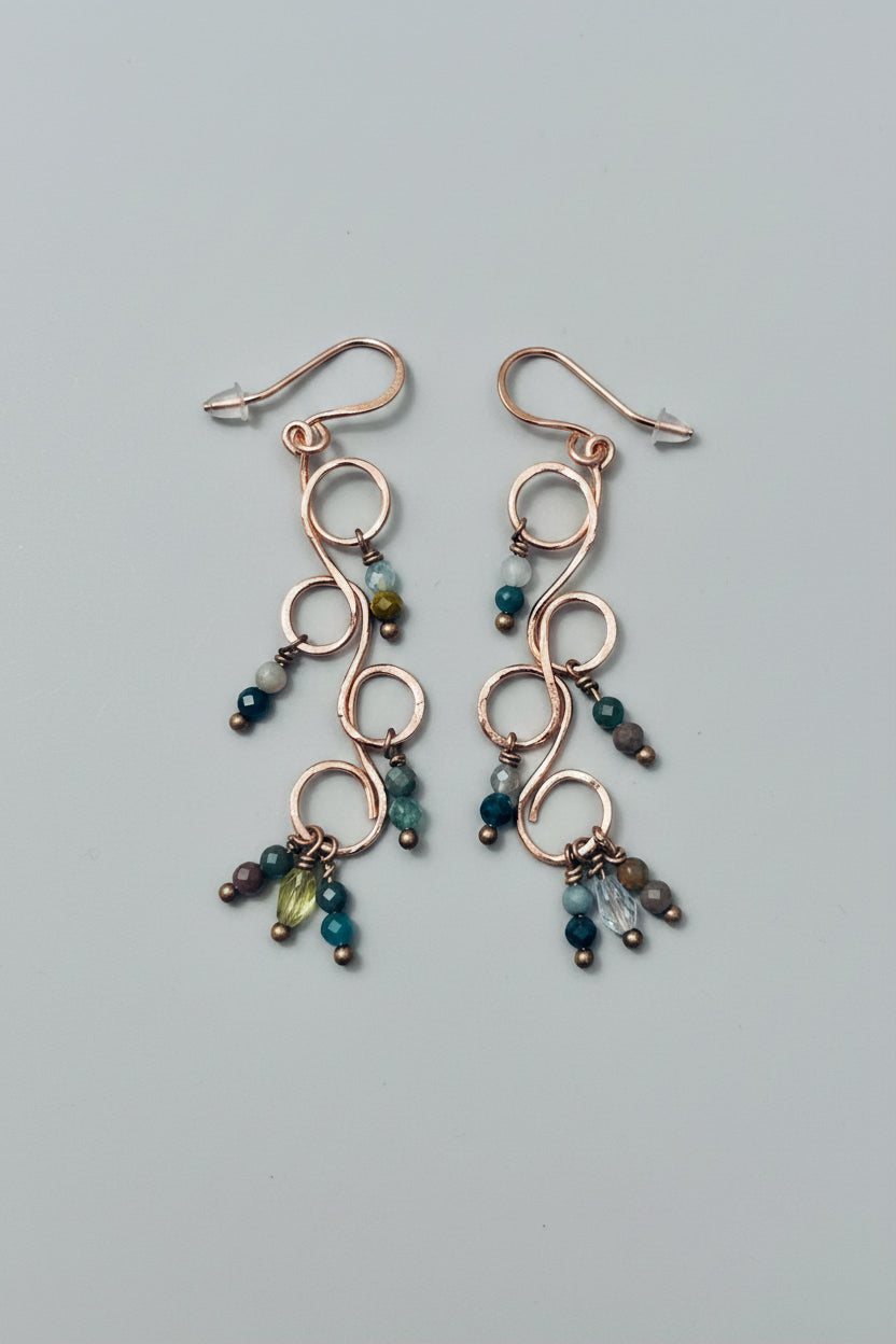 Hammered Copper Dangle Earrings with Bloodstone Beads