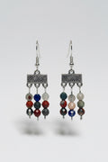 Silver Tibetan Charm Dangle Earrings with Bloodstone Beads