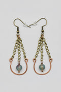 Hammered Copper Dangle Chain Earrings with African Bloodstone Beads