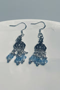Silver Tibetan Charm Dangle Earrings with Blue Glass Beads