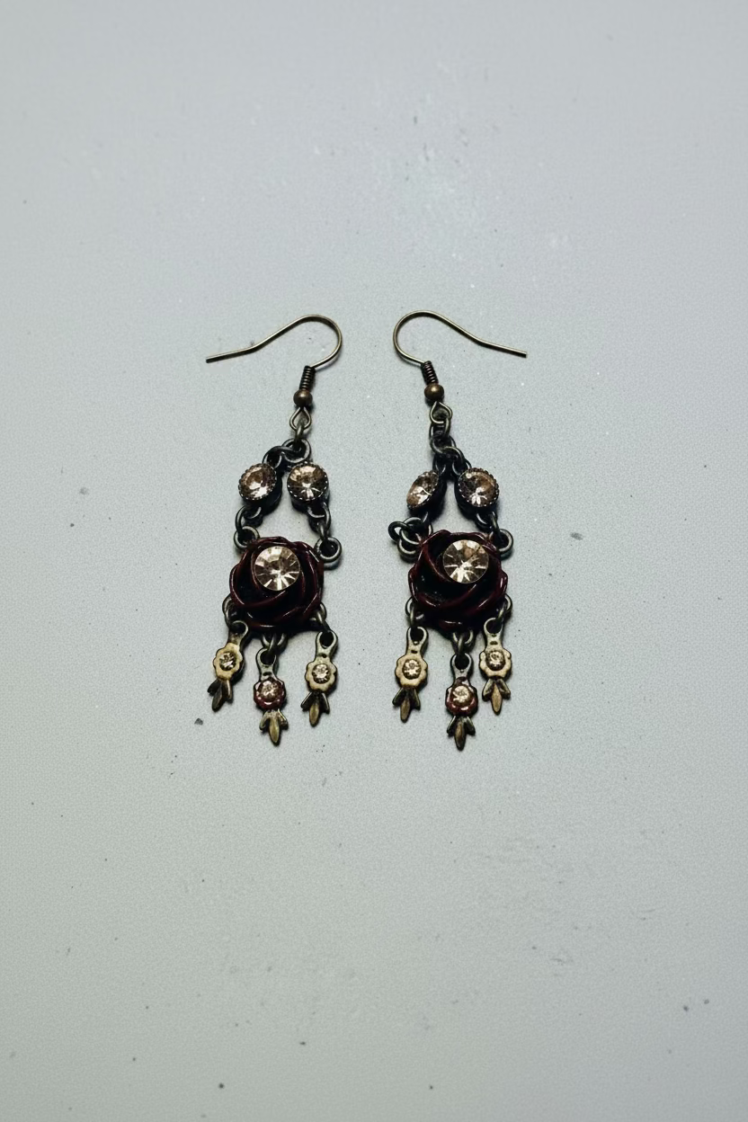 Antique Bronze Amber Rose Dangle Earrings