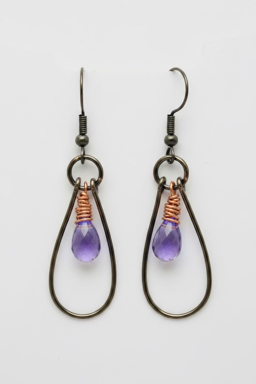 Bronze Lavender Teardrop Oval Dangle Earrings