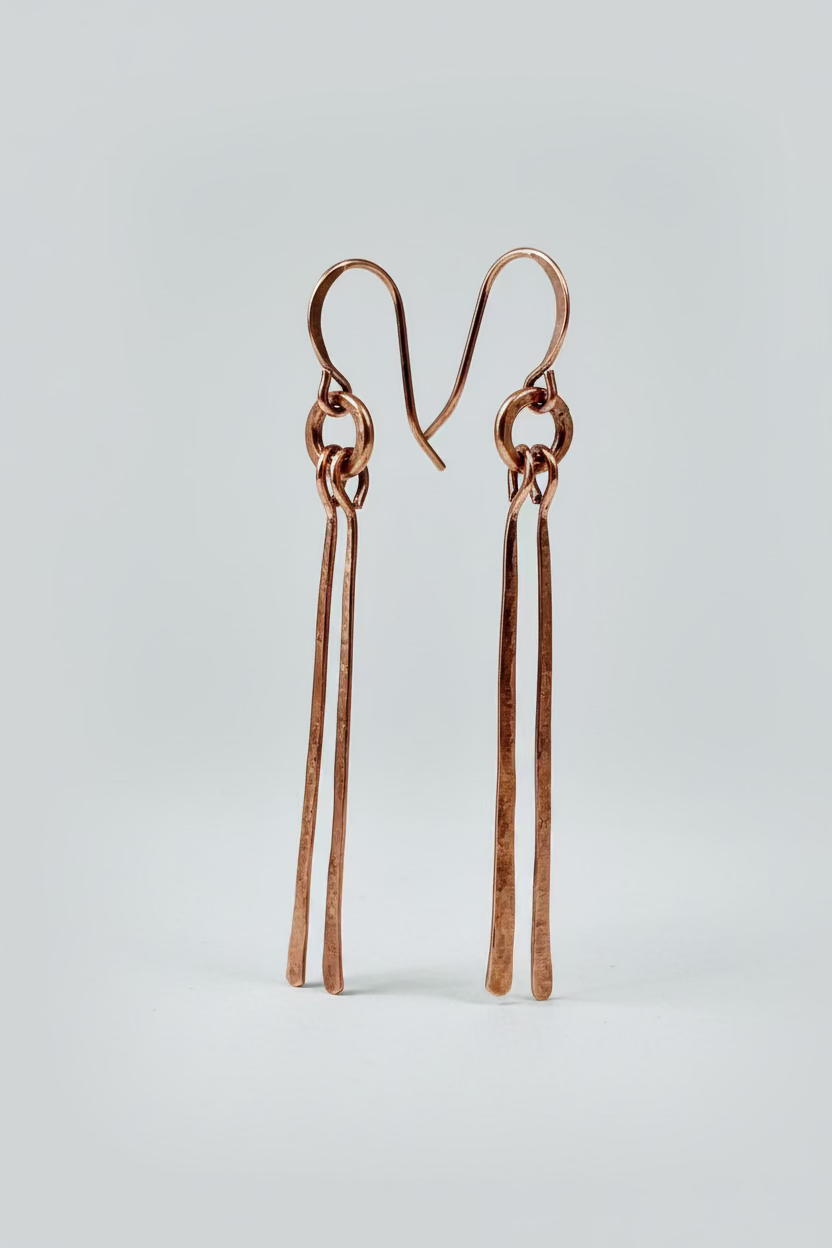 Oxidized Hammered Copper Dangle Earrings