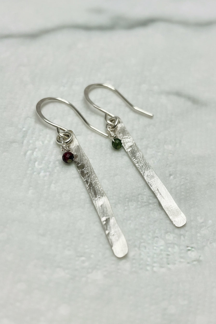 Sterling Silver Bloodstone Dangle Earrings — .925 Silver, Mixed Colors