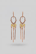 Hammered Copper Chandelier Dangle Earrings with Autumn Beads