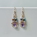 14K Gold Filled Dangle Earrings — Bloodstone, Iridescent & Lavender Crystal Beads