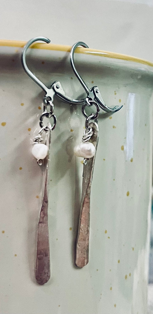 1.5" Sterling Silver Propeller Dangle Earrings — Pearl or Silver Dangles