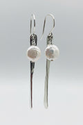 Sterling Silver Propeller Dangle Earrings with Natural Pearl — .925 Silver
