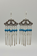 Turquoise & Silver Tibetan Charm Dangle Earrings