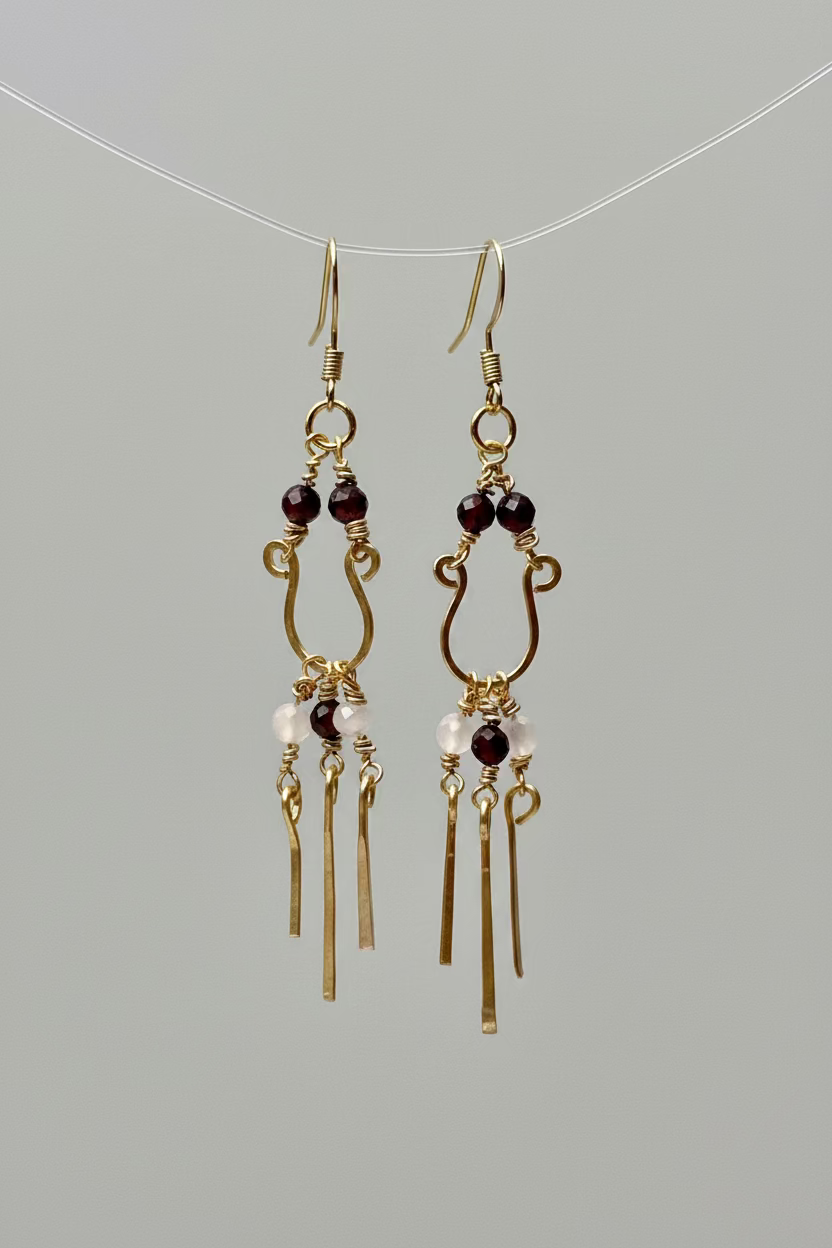 Boho Dangle Earrings | Hammered Gold Wire & African Bloodstone