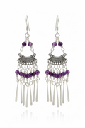 Amethyst & Tibetan Charm Boho Dangle Earrings